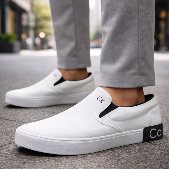 Calvin Klein‎ Slip On Sneakers Mens 13 White Canvas Logo Casual Shoes Coastal main image 10